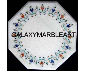 marble inlay coffee table top having semi-precious stones inlay work with border design  WP-1501